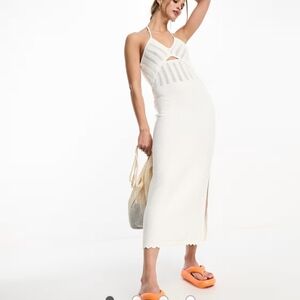 & Other Stories Crochet Cut-Out Halter Midi Dress in Off-White - Size me…